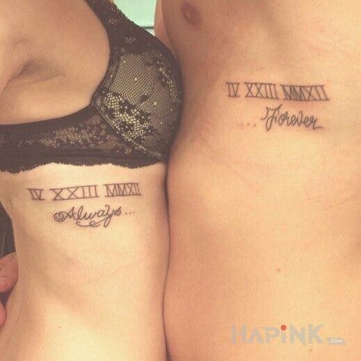 Tattoo Data związku i napis in Love motif on the ribs