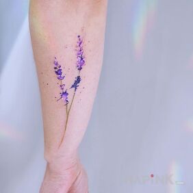 Tattoo Lavender on the forearm motif: colorful style: Watercolor