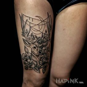 Tattoo Deer on the leg motif: animals style: graphic / illustrative