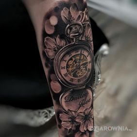 Tatuaż Zegarek do kieszeni na przedramieniu motyw: 3D styl: realistyczne