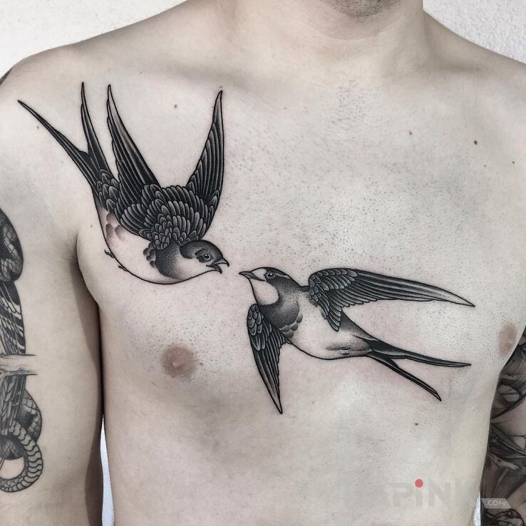 Tattoo Jaskółki in animals motif and graphic / illustrative style on the chest