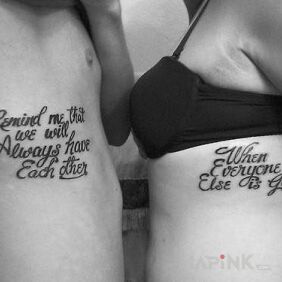 Tattoo Golden thought on the ribs motif: Love