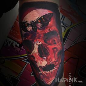Tattoo Red skull on the upper arm motif: 3D style: realistic