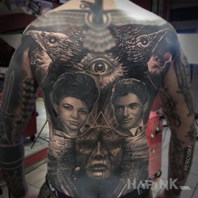 Tattoo Such oddities on the shoulder blades motif: dark style: realistic