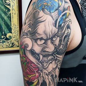 Tattoo Japanese demon on the upper arm motif: demons style: japanese / irezumi