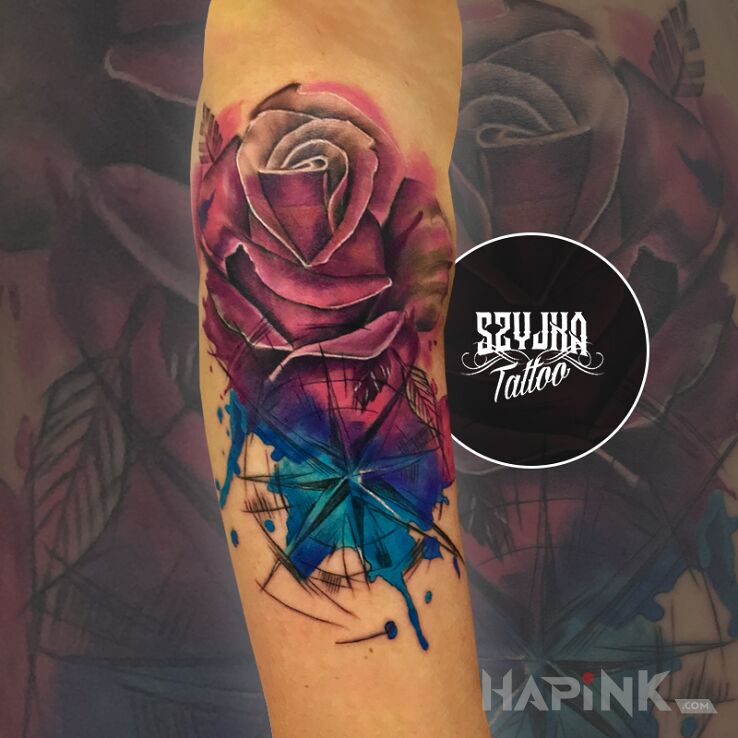 Tattoo Watercolor in colorful motif and Watercolor style on the forearm