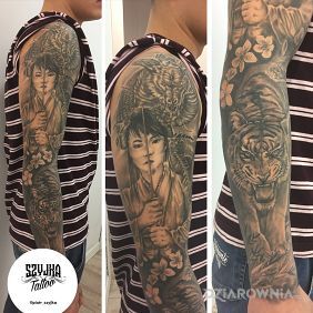 Tatuaż Healed Fullsleeve na przedramieniu motyw: zwierzęta styl: realistyczne