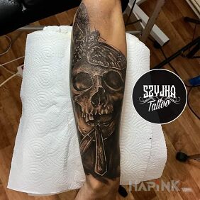 Tattoo Czacha ? on the forearm motif: skulls style: realistic