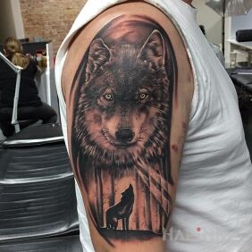 Tattoo Wolf ? on the upper arm motif: animals style: realistic
