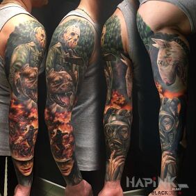 Tattoo Dogs and Jason on the upper arm motif: 3D style: realistic