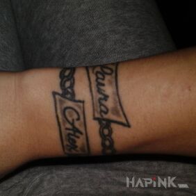 Tattoo Children's names on the wrist motif: lettering