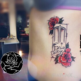 Tattoo Doors on the ribs motif: flowers style: graphic / illustrative
