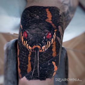 Tatuaż Czerwone oczy węża na ramieniu motyw: 3D styl: realistyczne