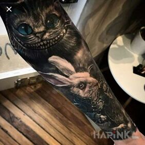 Tattoo Bunny on the forearm motif: faces style: realistic