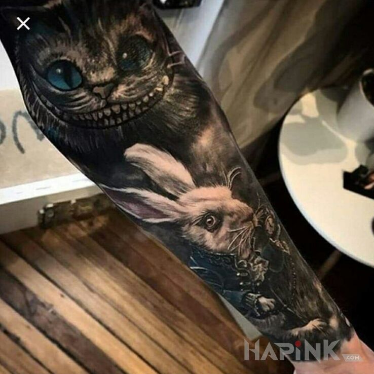 Tattoo Króliczek in animals motif and realistic style on the forearm