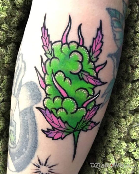 Tatuaż zielony topik w motywie kolorowe i stylu newschool na przedramieniu