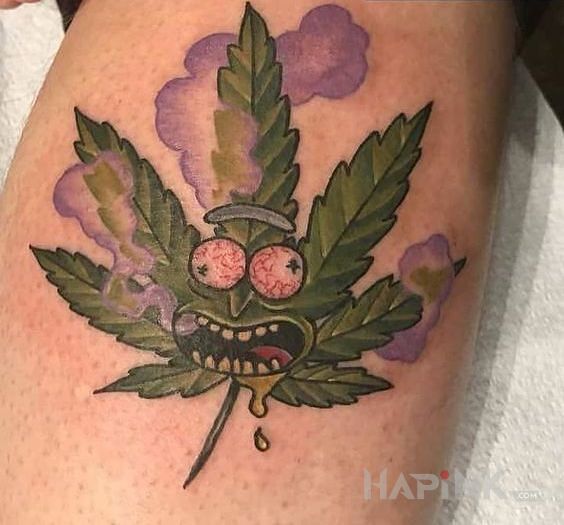 Tattoo Rick jako marihuana in other motif and cartoon / comic book style on the forearm