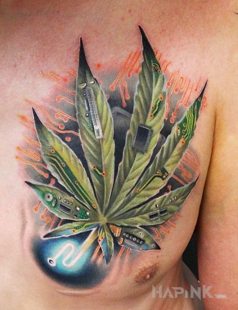 Tattoo Marihuana technologiczna in other motif and realistic style on the chest