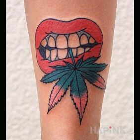 Tattoo A mouthful of marijuana on the forearm motif: other style: graphic / illustrative