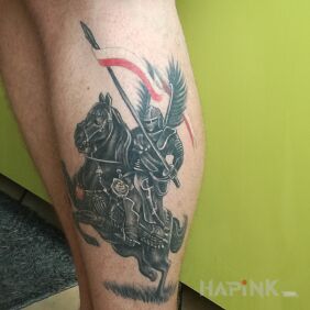 Tattoo Hussars on the calf motif: patriotic style: graphic / illustrative