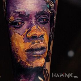 Tattoo Purple native on the forearm motif: colorful style: realistic
