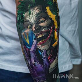 Tattoo Comic Joker on the forearm motif: characters style: cartoon / comic book