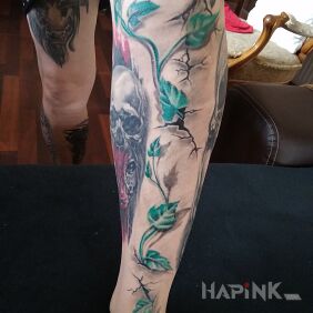 Tattoo Ivy on the leg motif: flowers style: realistic