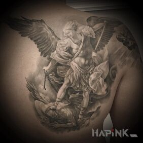 Tattoo Archangel on the shoulder blades motif: angels style: realistic