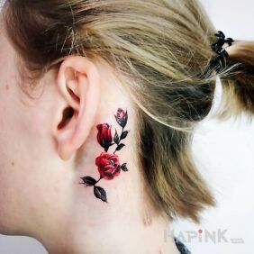 Tattoo Roses behind the ear motif: flowers style: realistic