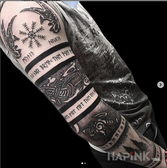 Tattoo Runiczny rękaw in lettering motif and Celtic / Nordic style on the forearm