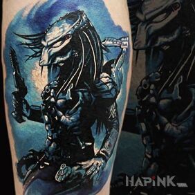 Tattoo All Predator on the forearm motif: science fiction style: realistic