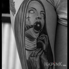Tattoo Such a different nun :) on the leg motif: faces style: realistic