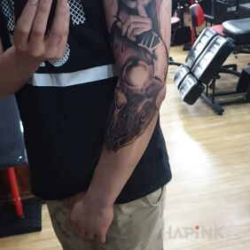 Tattoo Beginning on the forearm motif: black and gray style: realistic