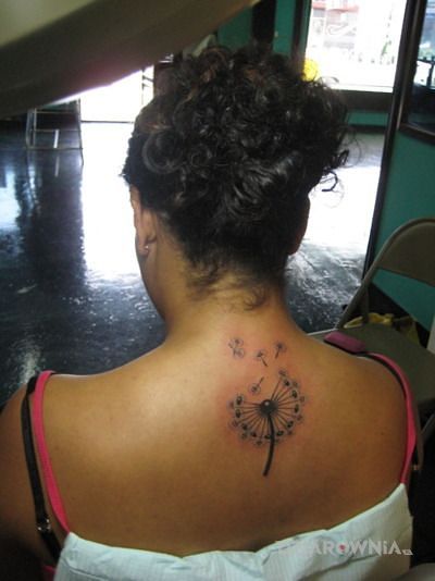 Tatuaż dmuchawiec na plecach w motywie kwiaty i stylu realistyczne na plecach