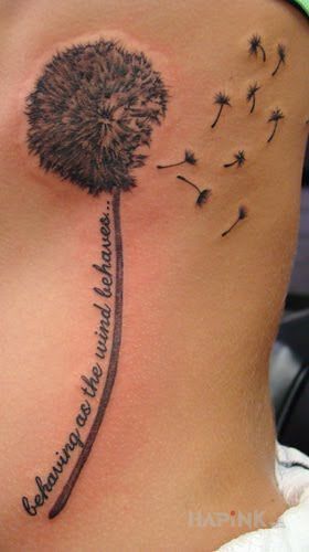Tattoo Dmuchawiec a wiatr in lettering motif and realistic style on the ribs