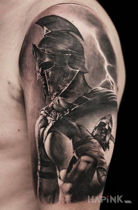 Tattoo Dwie perspektywy in characters motif and realistic style on the upper arm