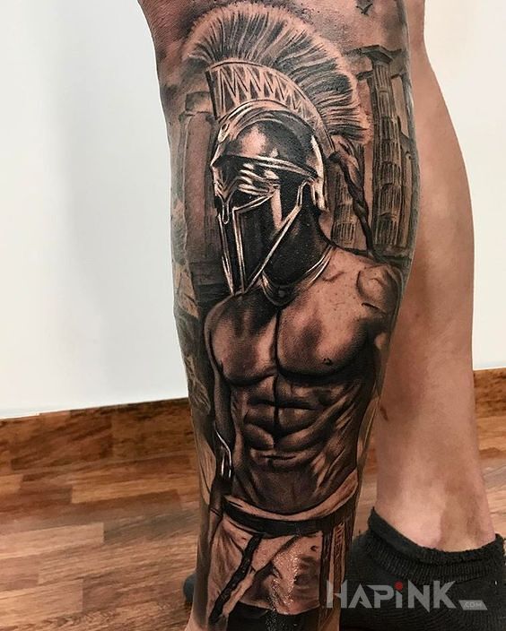 Tattoo Sześciopak :) in 3D motif and realistic style on the calf