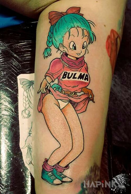 Tattoo Bulma :) in colorful motif and graphic / illustrative style on the forearm
