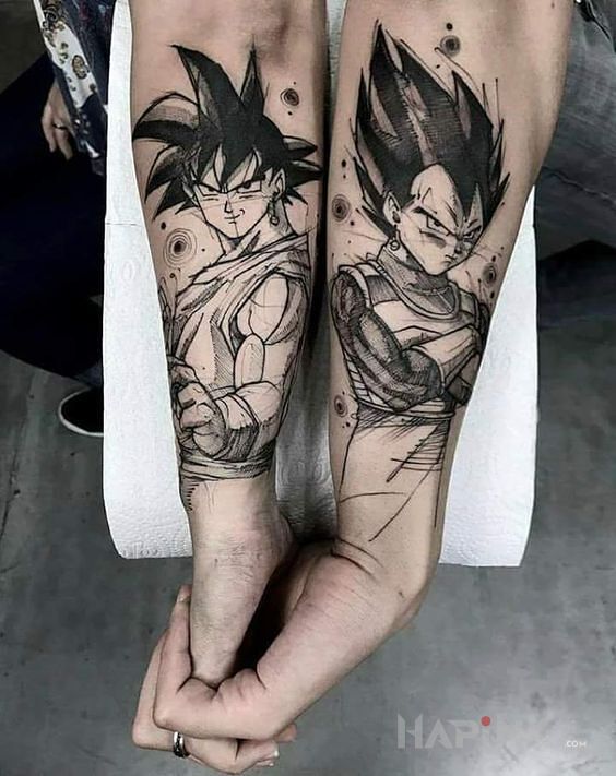Tattoo Scalenie <3 in characters motif and sketch style on the forearm