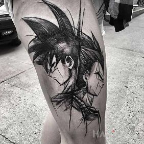 Tattoo Songo / Vegeta on the leg motif: manga / anime style: sketch