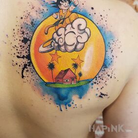 Tattoo Cloud flight on the shoulder blades motif: characters style: graphic / illustrative
