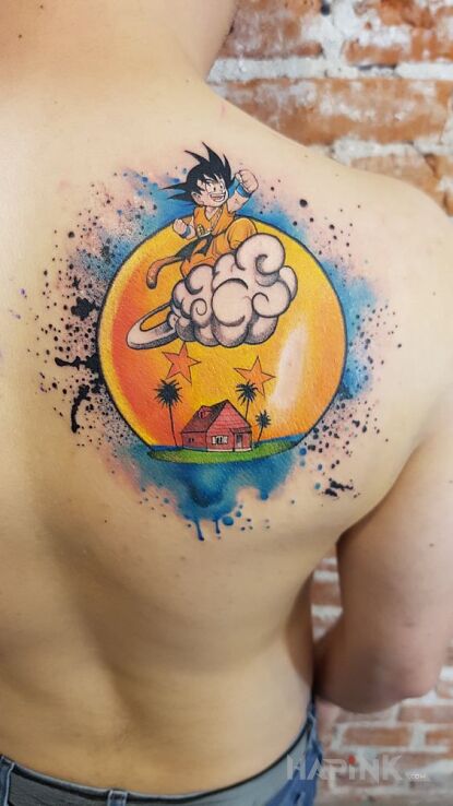 Tattoo Lot chmurka in colorful motif and graphic / illustrative style on the shoulder blades