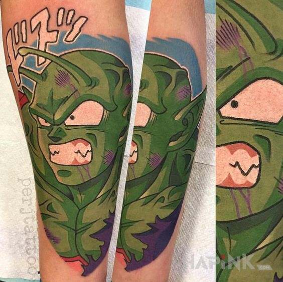 Tattoo Szatan serduszko in colorful motif and cartoon / comic book style on the forearm