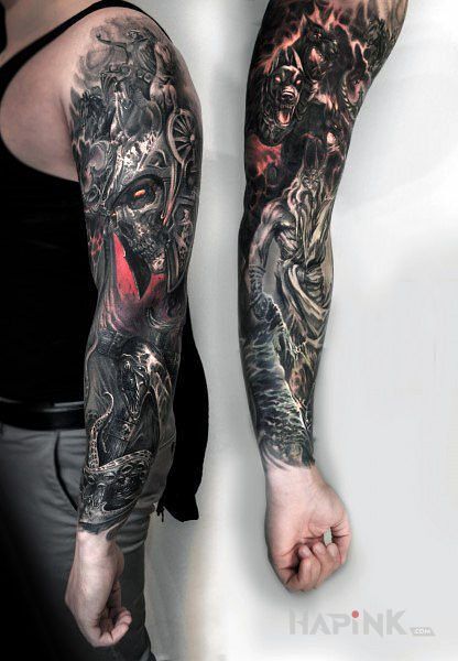 Tattoo Siły ciemności in colorful motif and realistic style on the forearm