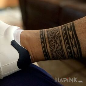 Tattoo 3 bracelets on the leg motif: black and gray style: Polynesian