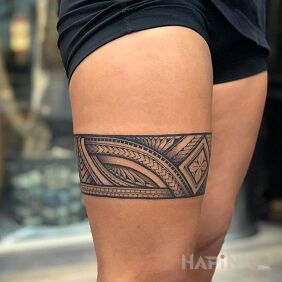 Tattoo Another bracelet on the leg motif: black and gray style: Polynesian