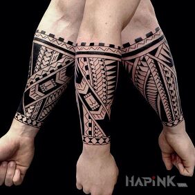 Tattoo Tattoo for the warrior on the forearm motif: black and gray style: Polynesian