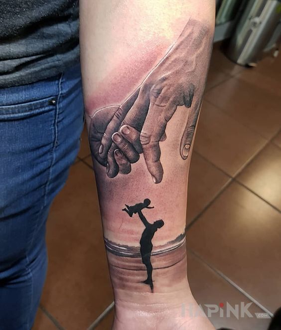 Tattoo Rodzic i dziecko in 3D motif and realistic style on the forearm