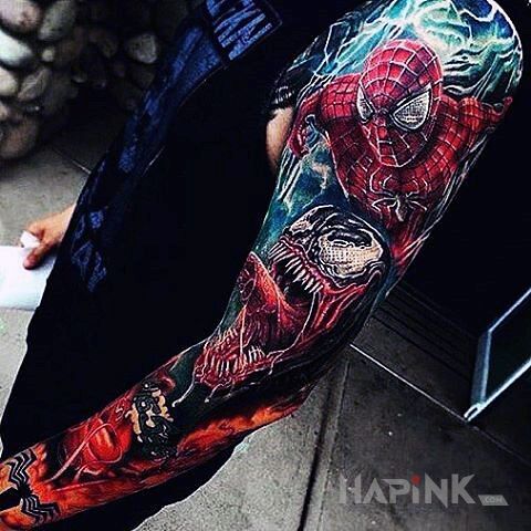 Tattoo Człowiek pająk :D in 3D motif and realistic style on the upper arm