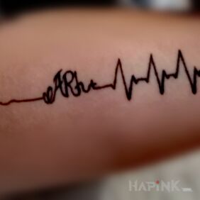 Tattoo Blood type on the upper arm motif: lettering style: minimalistic